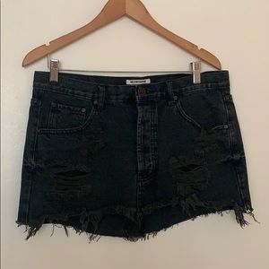 One Teaspoon black distressed denim mini skirt